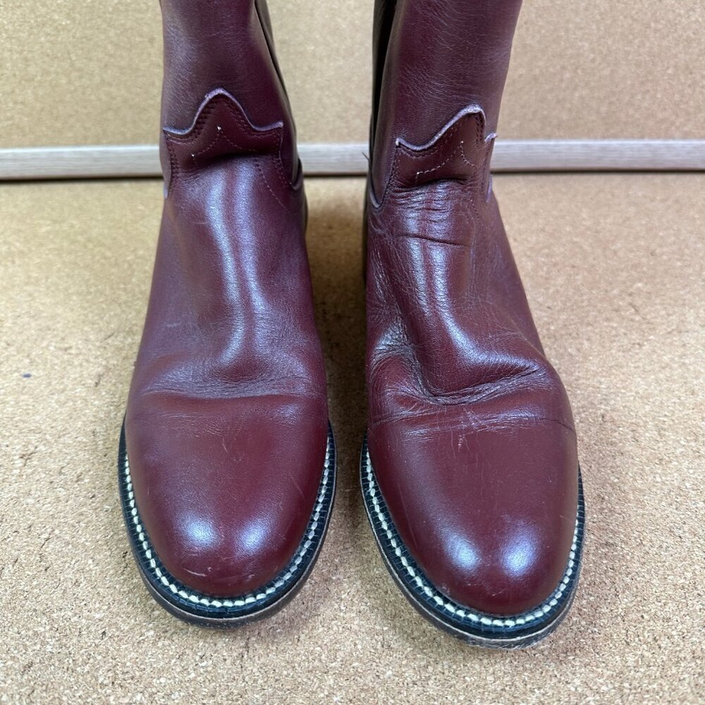Vintage Tony Lama Burgundy Red Womens Cowboy Cowgirl Roper Boots Size 5 A - Picture 2 of 10